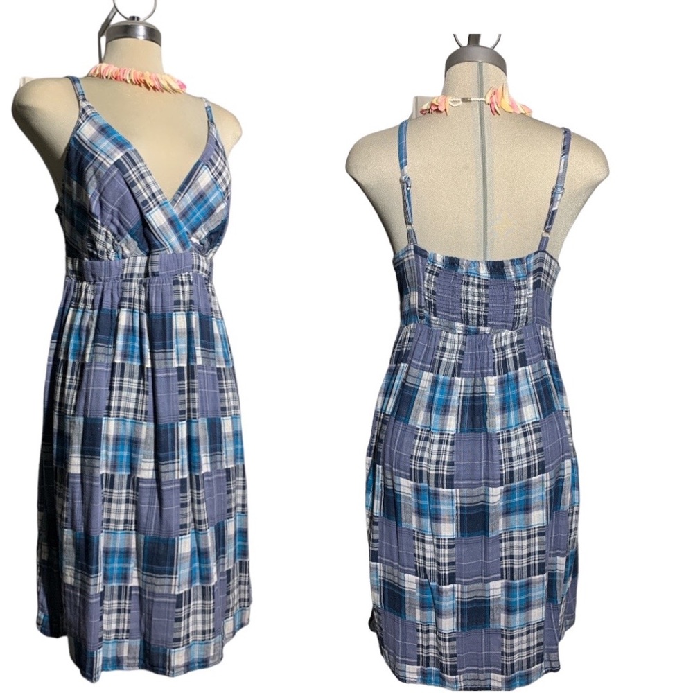 FADED GLORY Plaid Blue and Beige Summer Dress Size 12